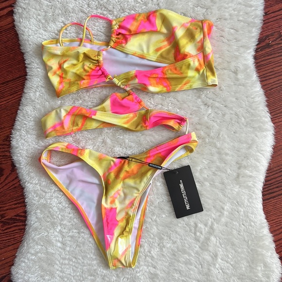 Pretty Little Things Olive Tie Dye Strappy Asymmetrical Cut Out Swimsuit - Picture 4 of 4